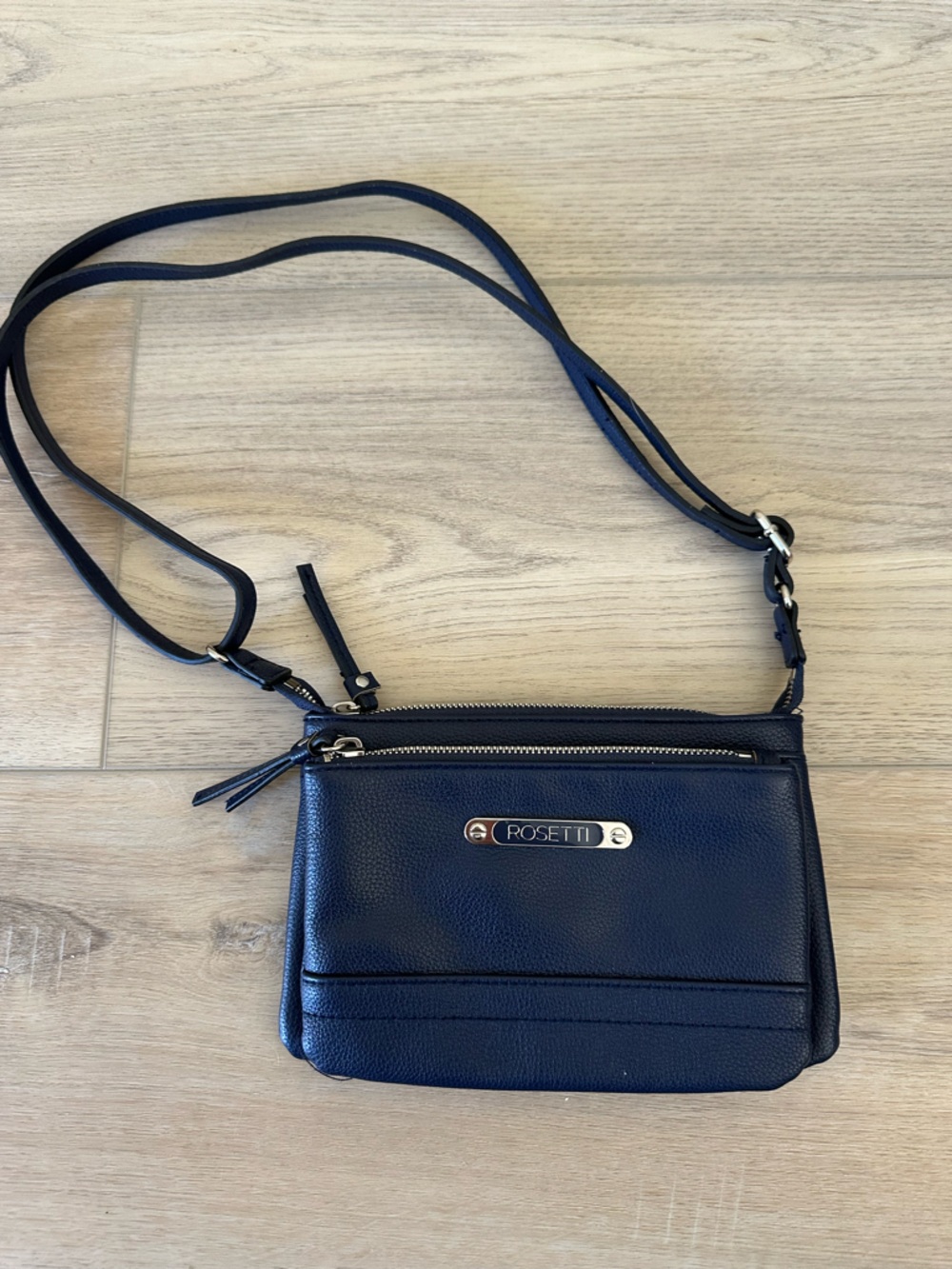 Rosetti Navy Pebbled Crossbody with Silver Hardware